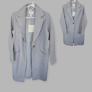 Cynthia Rowley Gray and White Checkered Wool Blend  Coat Jacket  Womens  XS  NEW